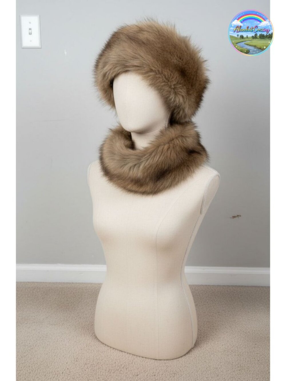 Faux fur Russian cossack hat and scarf set winter warm